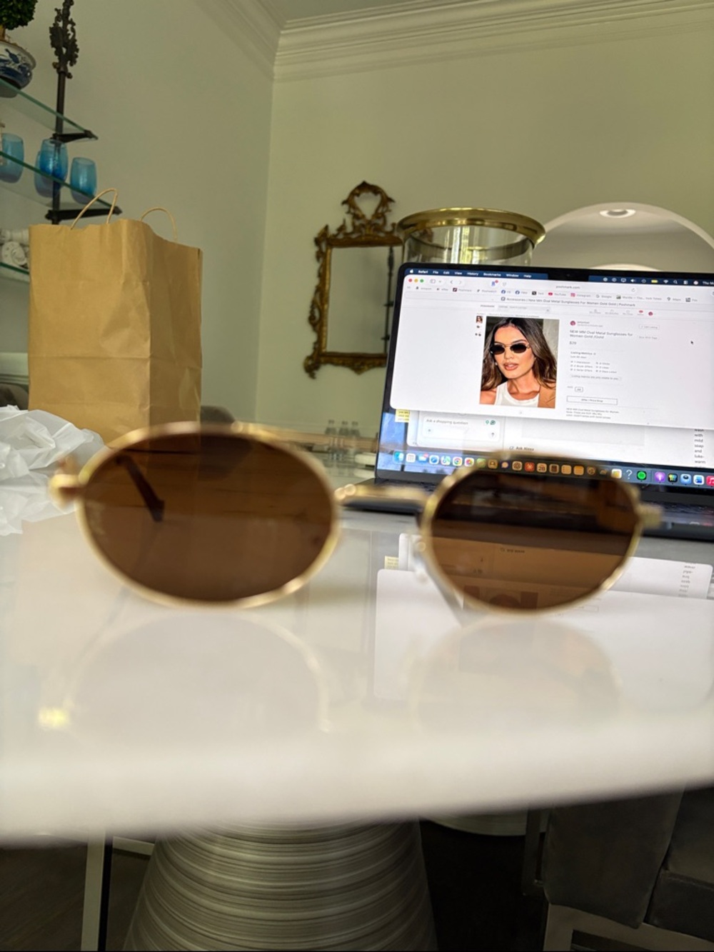 NEW MM Oval Metal Sunglasses for Women Gold /Gold - Picture 5 of 10